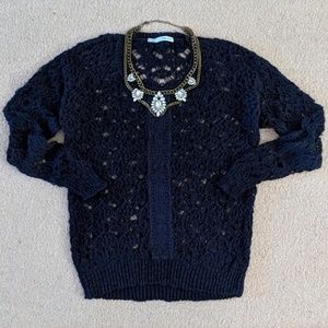 Maurices Navy Open Knit Crewneck Sweater, M